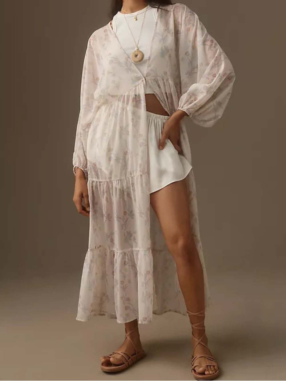 By Anthropologie Floral Tiered Duster